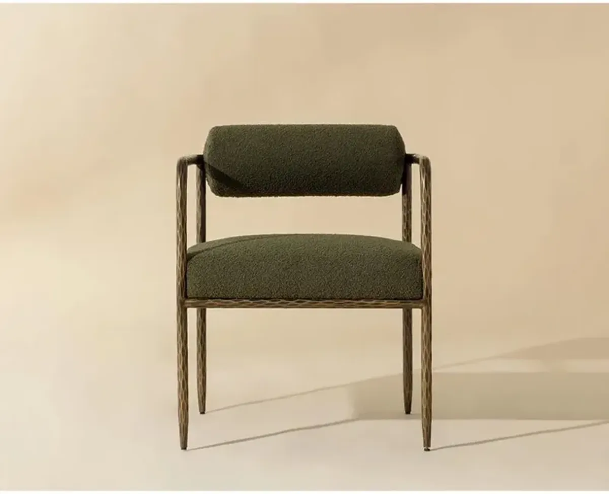 Ameera Regency Olive Green Brass Iron Dining Arm Chair