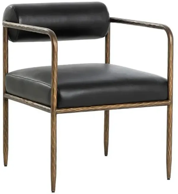 Ameera Regency Black Leather Brass Iron Dining Arm Chair