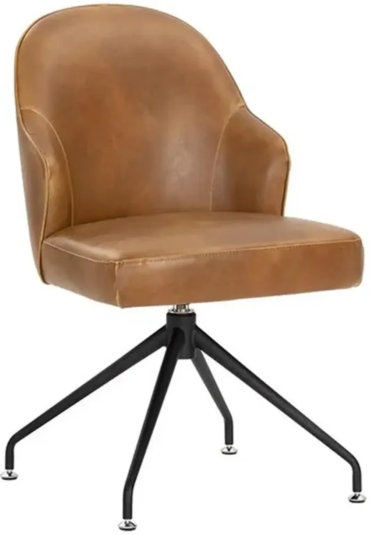 Elspeth Modern Brown Faux Leather Black Iron Swivel Office Chair