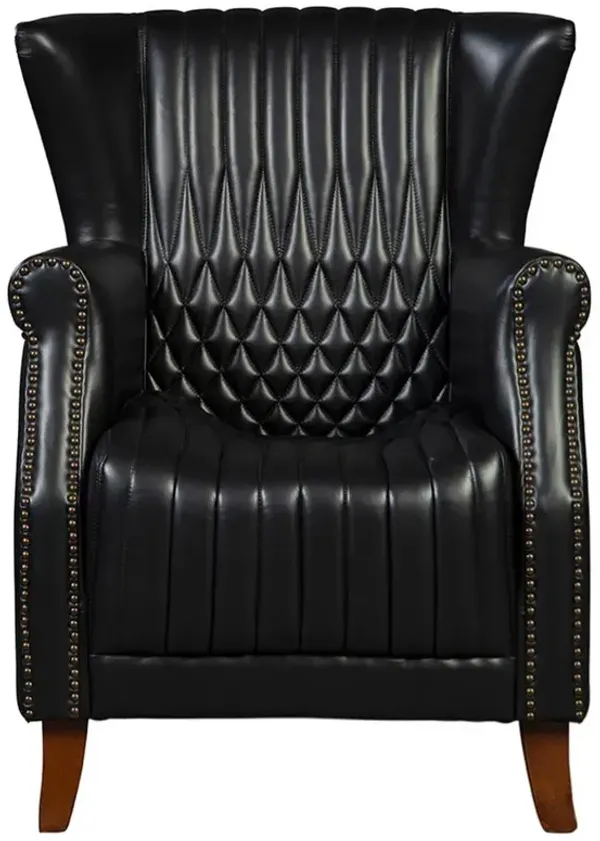 Sherriline Modern Classic Black Upholstered Leather Cushion Wing Chair