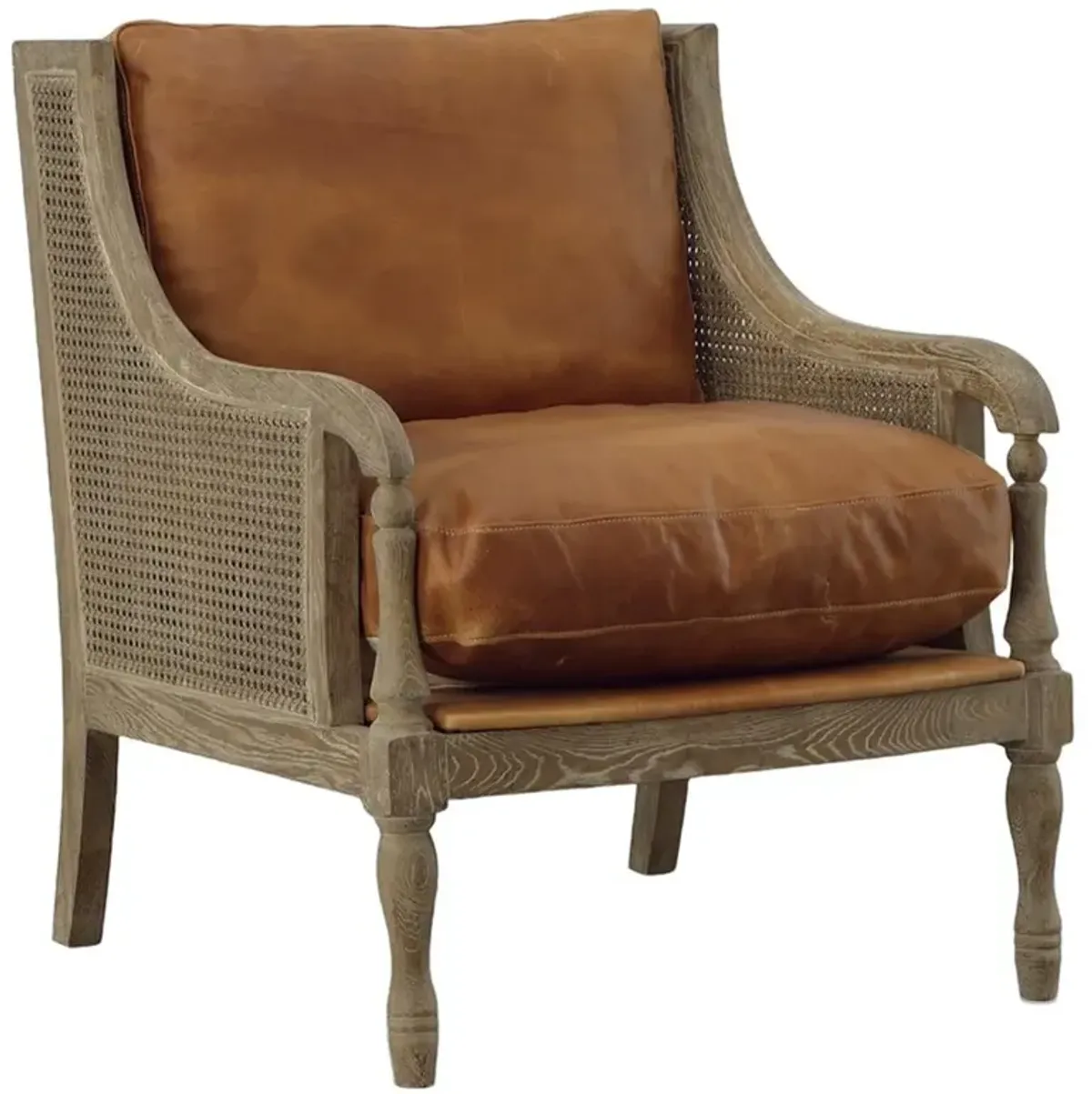 Mitchel French Country Brown Leather Washed Oak Occasional Chair