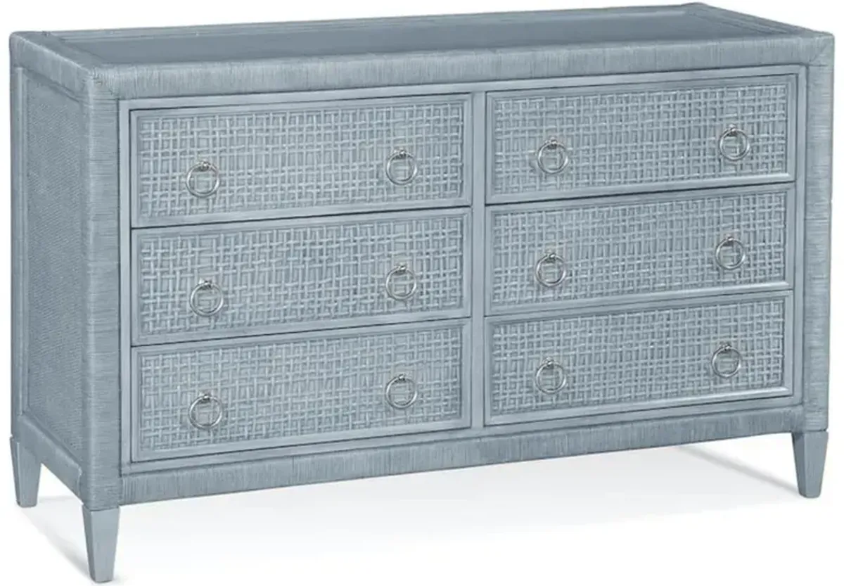 Kalea Coastal Beach Blue Woven Rattan Double Dresser
