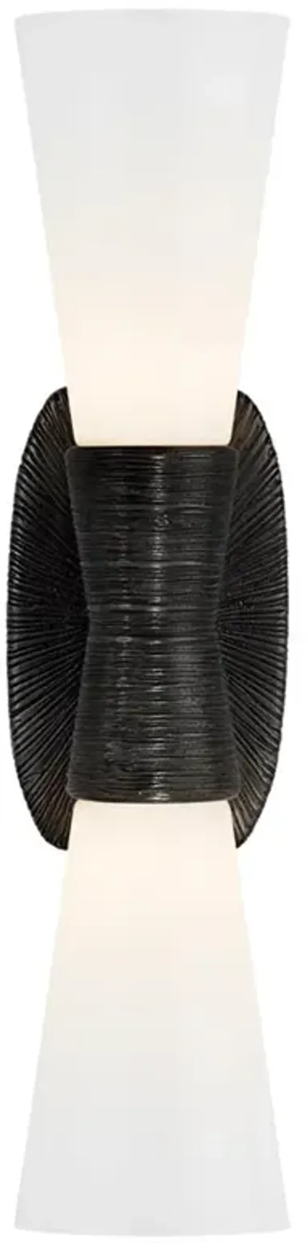 Visual Comfort Utopia Coastal Aged Iron White Glass Double Bath Sconce - Small