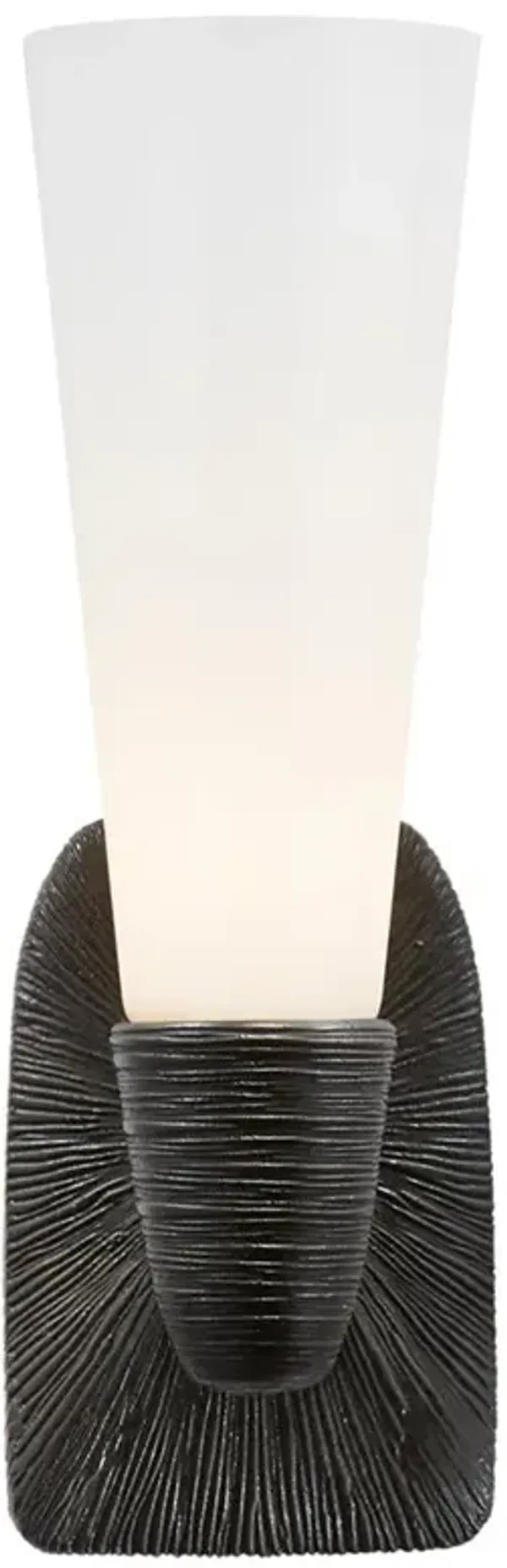 Visual Comfort Utopia Coastal Aged Iron Metal White Glass Single Bath Sconce