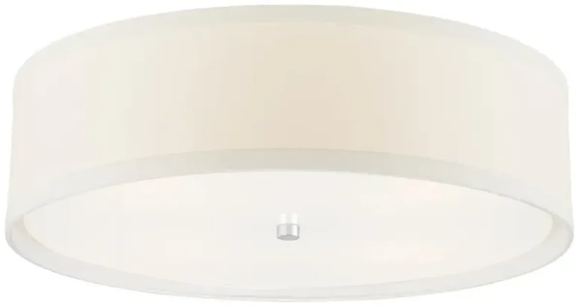 Visual Comfort Walker Modern Silver Leaf Metal Cream Linen Flush Mount - Large