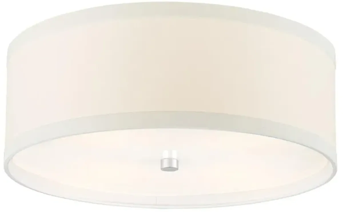 Visual Comfort Walker Modern Silver Leaf Metal Cream Linen Flush Mount - Medium