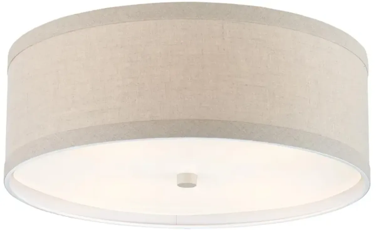 Visual Comfort Walker Light Cream Metal Natural Linen Flush Mount - Medium