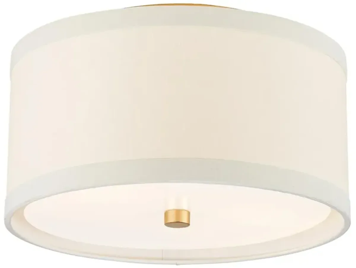 Visual Comfort Walker Modern Gild Metal Cream Linen Flush Mount - Small