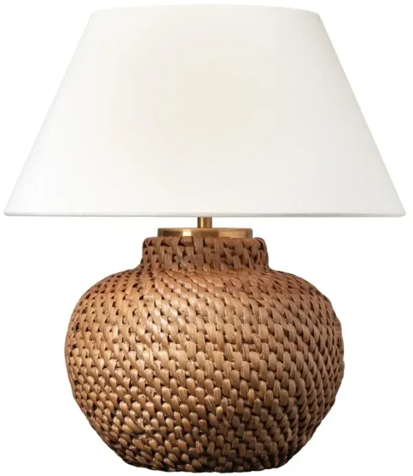 Visual Comfort Avedon Natural Rattan Linen Shade Cordless Table Lamp