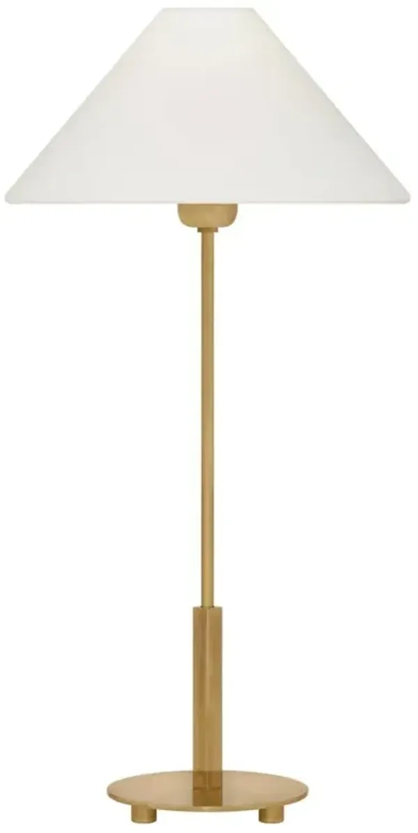 Visual Comfort Hackney Antique Brass Linen Shade Cordless Buffet Table Lamp