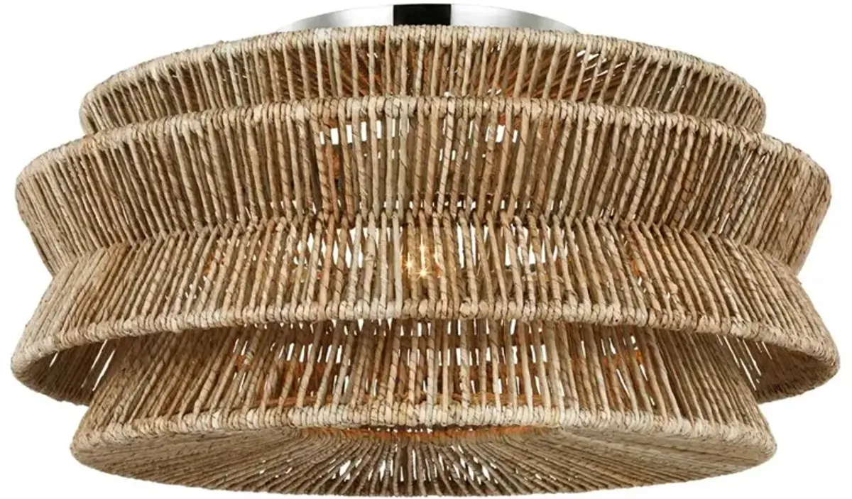 Visual Comfort Antigua Coastal Polished Nickel Abaca Semi Flush Mount - Grande