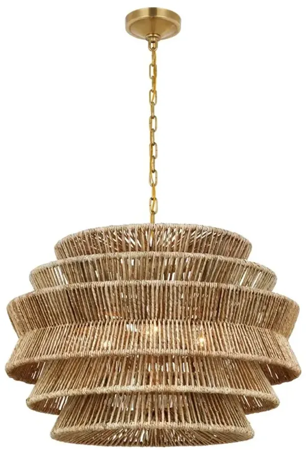 Visual Comfort Antigua Coastal Antique Burnished Brass Abaca Chandelier - Medium