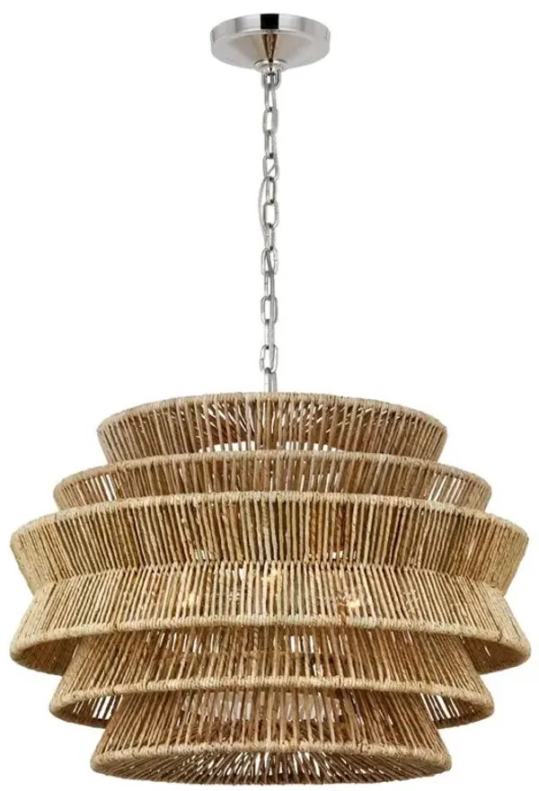 Visual Comfort Antigua Coastal Polished Nickel Natural Abaca Chandelier - Medium