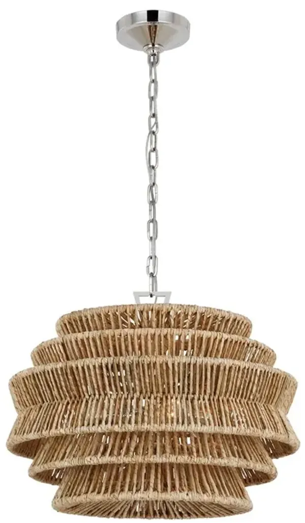 Visual Comfort Antigua Coastal Polished Nickel Natural Abaca Chandelier - Small