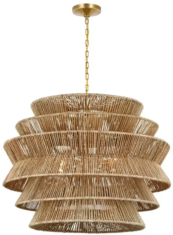 Visual Comfort Antigua Coastal Antique Burnished Brass Abaca Chandelier - XLarge