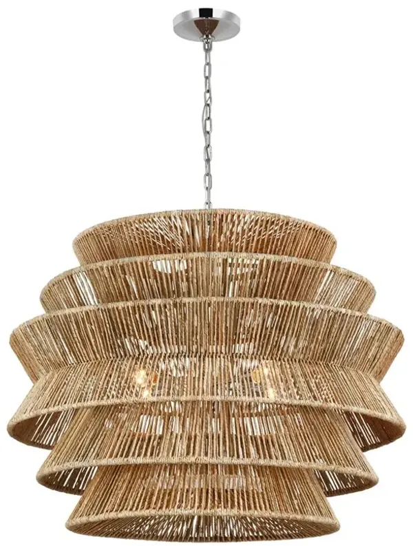 Visual Comfort Antigua Coastal Polished Nickel Natural Abaca Chandelier - XLarge