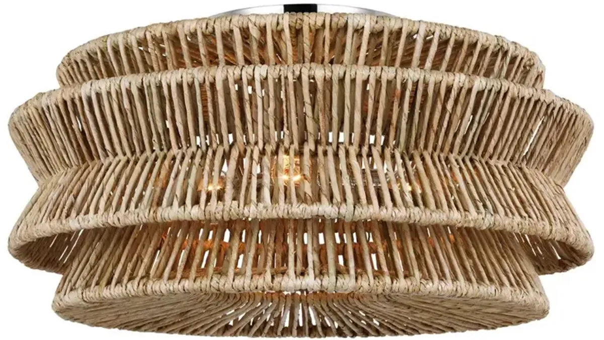 Visual Comfort Antigua Coastal Polished Nickel Abaca Semi Flush Mount - XLarge