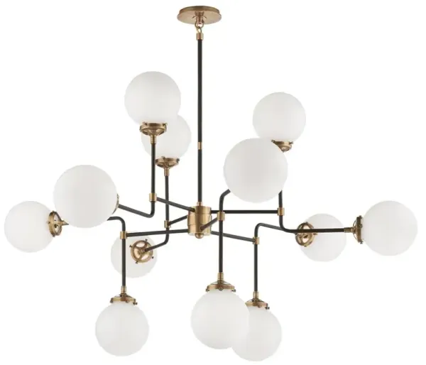 Visual Comfort Bistro Industrial Loft Hand-Rubbed Antique Brass White Glass Chandelier
