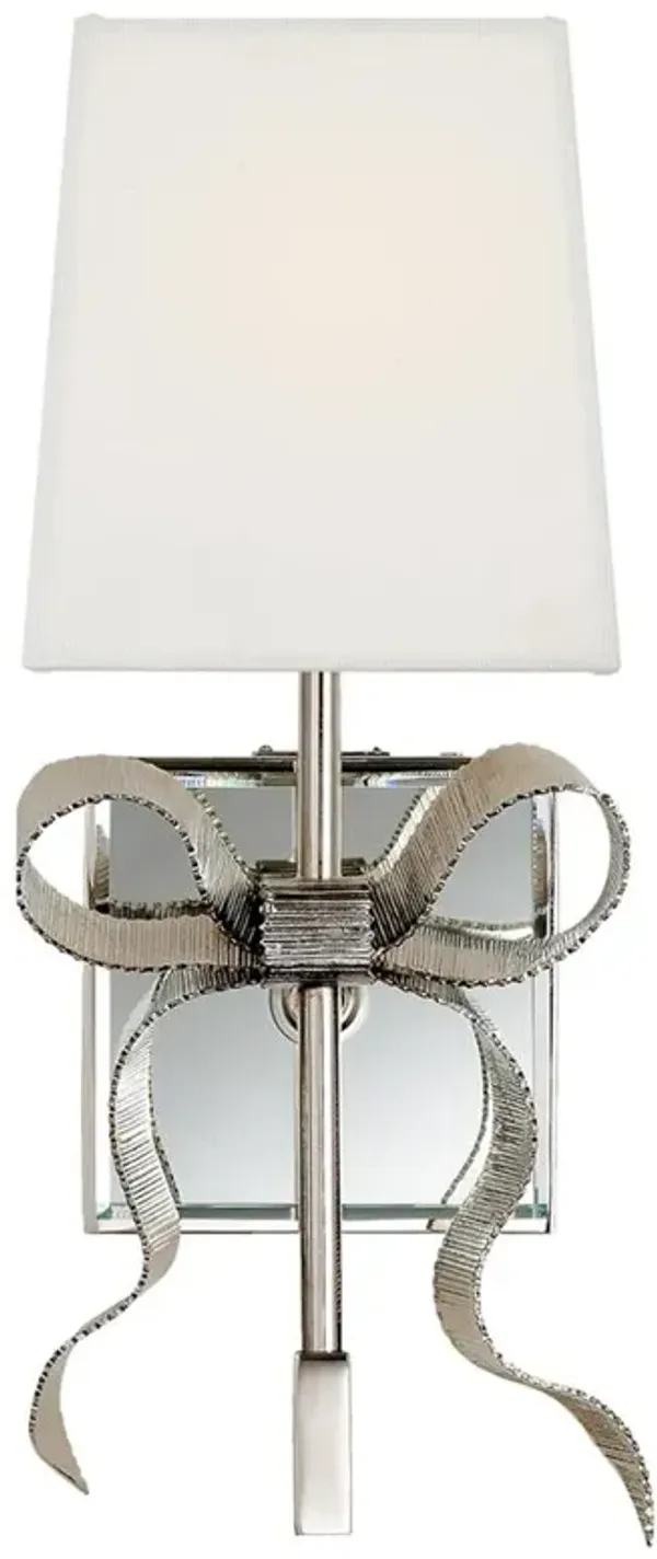 Visual Comfort Ellery Gros-Grain Regency Polished Nickel Cream Linen Shade Sconce