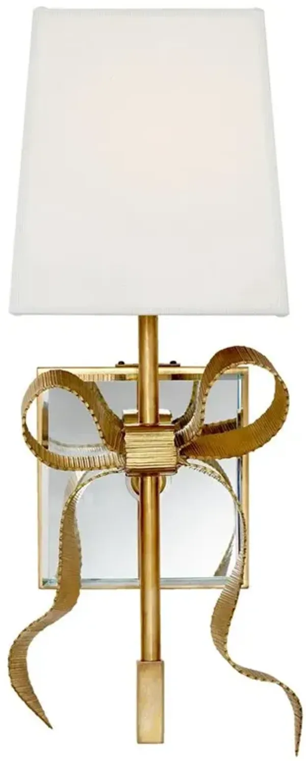 Visual Comfort Ellery Gros-Grain Regency Soft Brass Cream Linen Shade Sconce