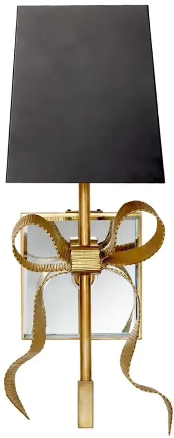 Visual Comfort Ellery Gros-Grain Soft Brass Matte Black Linen Shade Sconce