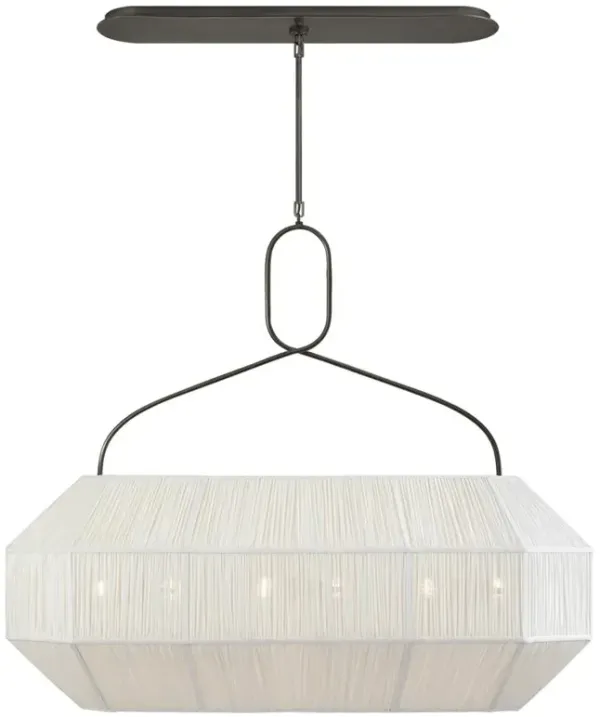 Visual Comfort Forza Mid Century Modern Antique Bronze Linen Shade Linear Pendant