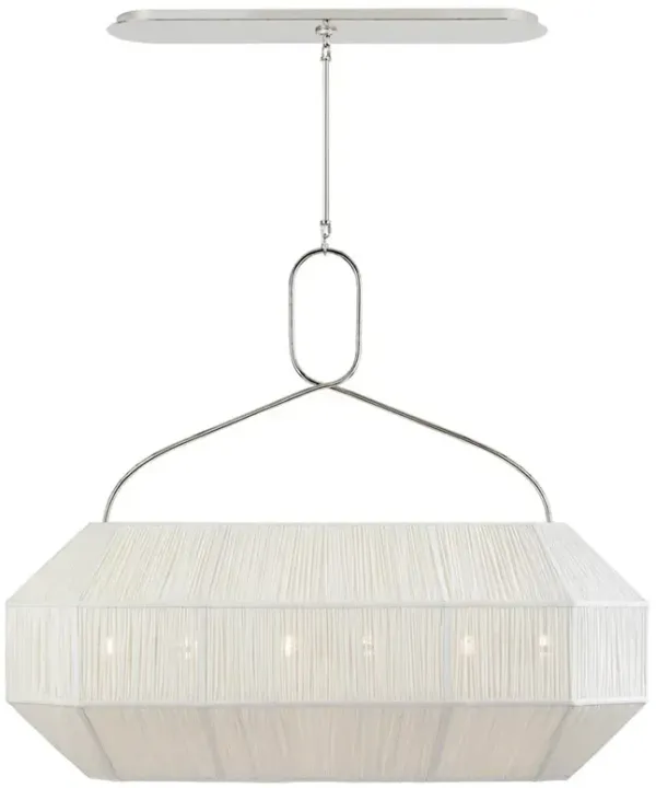 Visual Comfort Forza Mid Century Polished Nickel Linen Shade Linear Pendant