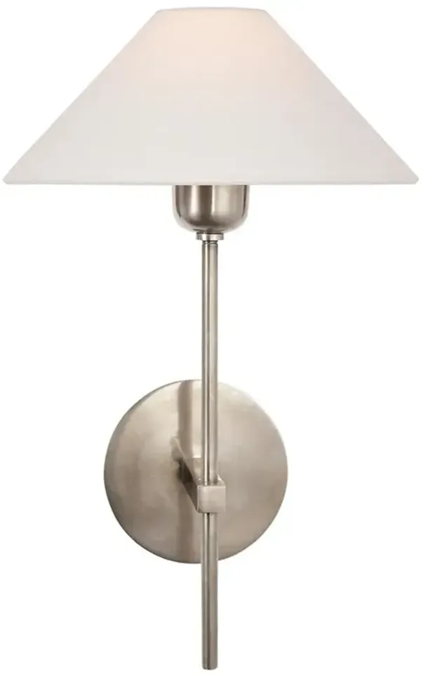Visual Comfort Hackney Modern Classic Antique Nickel Linen Shade Single Sconce