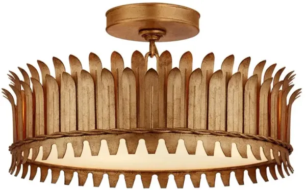 Visual Comfort Leslie Gilded Iron Frosted Glass Semi Flush Mount - 16"