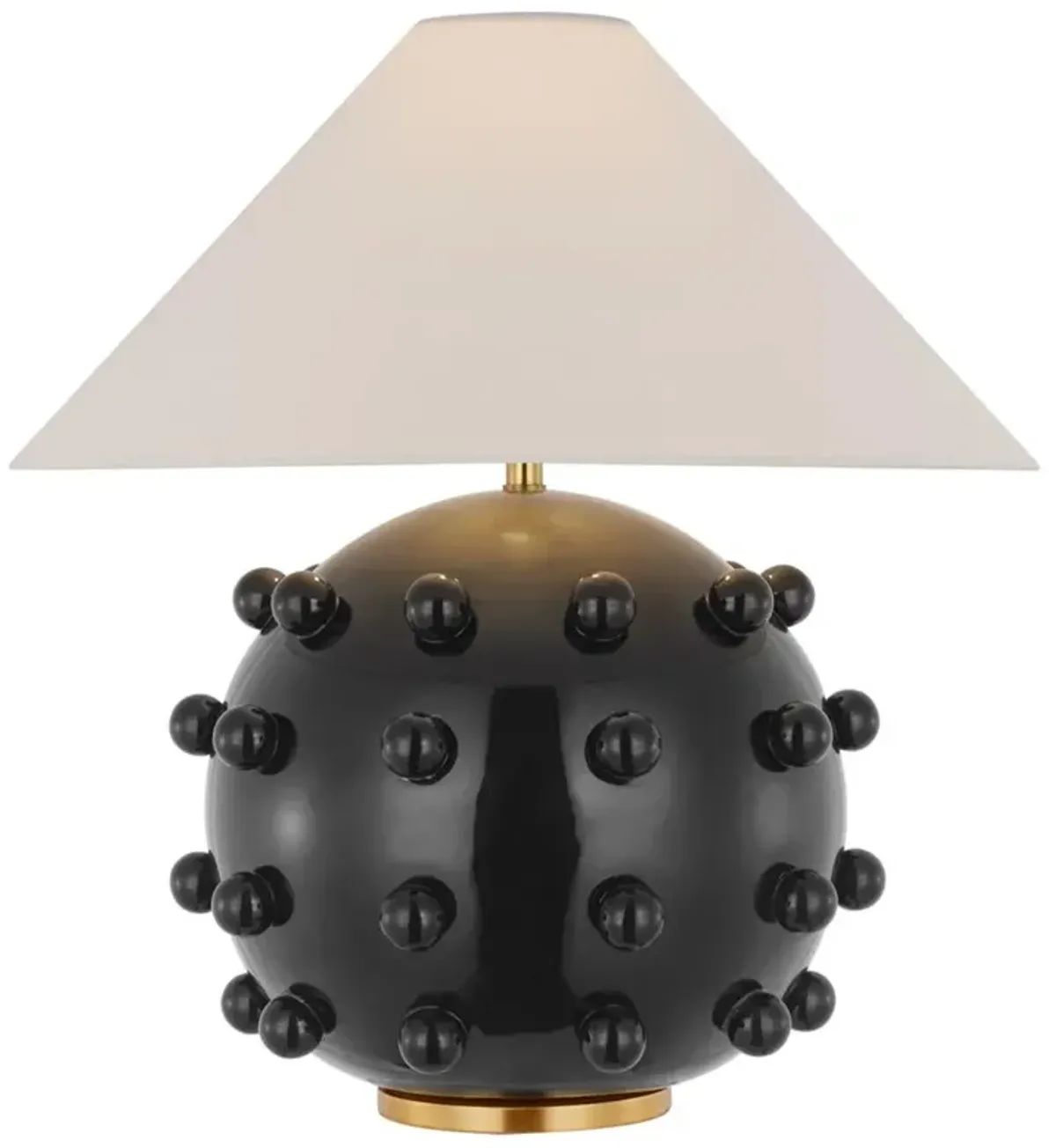 Visual Comfort Linden Mid Century Black Ceramic White Linen Shade Orb Table Lamp