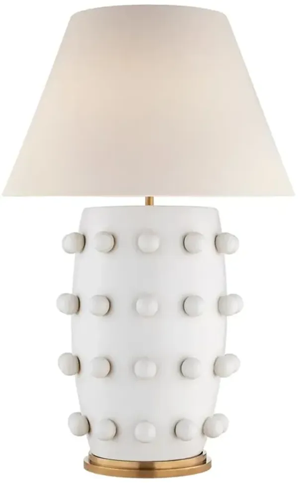Visual Comfort Linden Mid Century Plaster White Linen Shade Table Lamp - Large