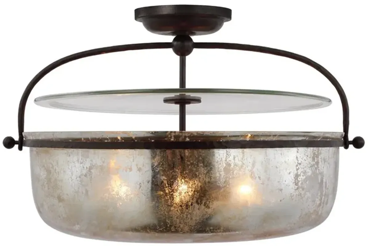 Visual Comfort Lorford French Aged Iron Mercury Glass Semi Flush Mount - Large