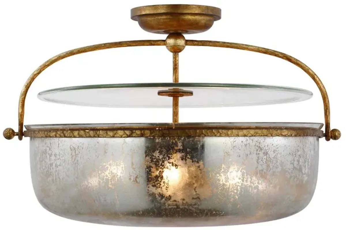 Visual Comfort Lorford French Gilded Iron Mercury Glass Semi Flush Mount - Large