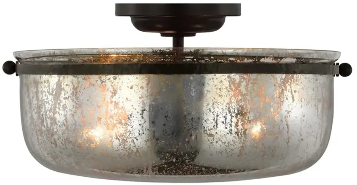 Visual Comfort Lorford French Aged Iron Mercury Glass Semi Flush Mount