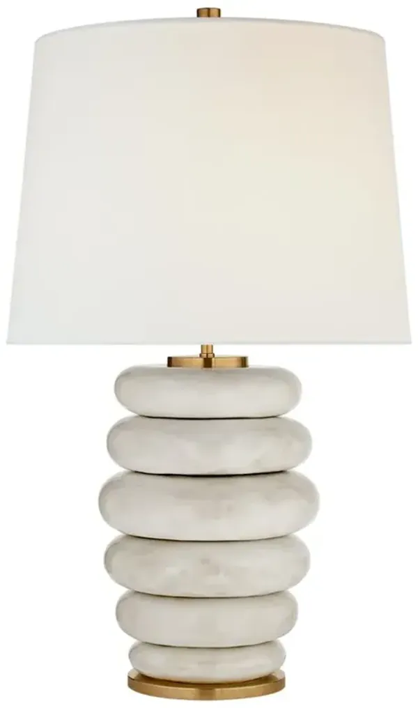 Visual Comfort Phoebe Antiqued White Ceramic Linen Shade Stacked Table Lamp