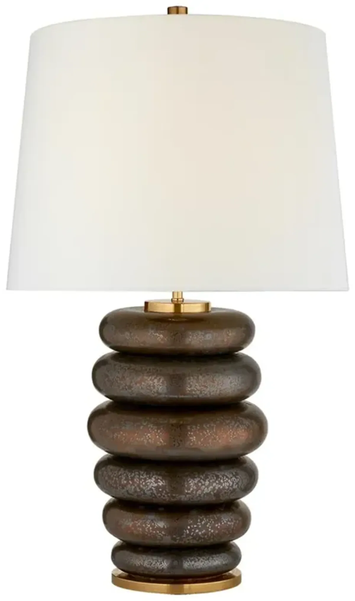 Visual Comfort Phoebe Modern Crystal Bronze Linen Shade Stacked Table Lamp