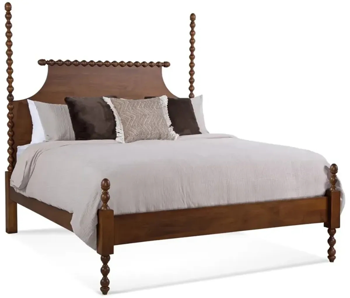 Elio Updated Traditional Brown Wood Spindle Poster Bed - Queen