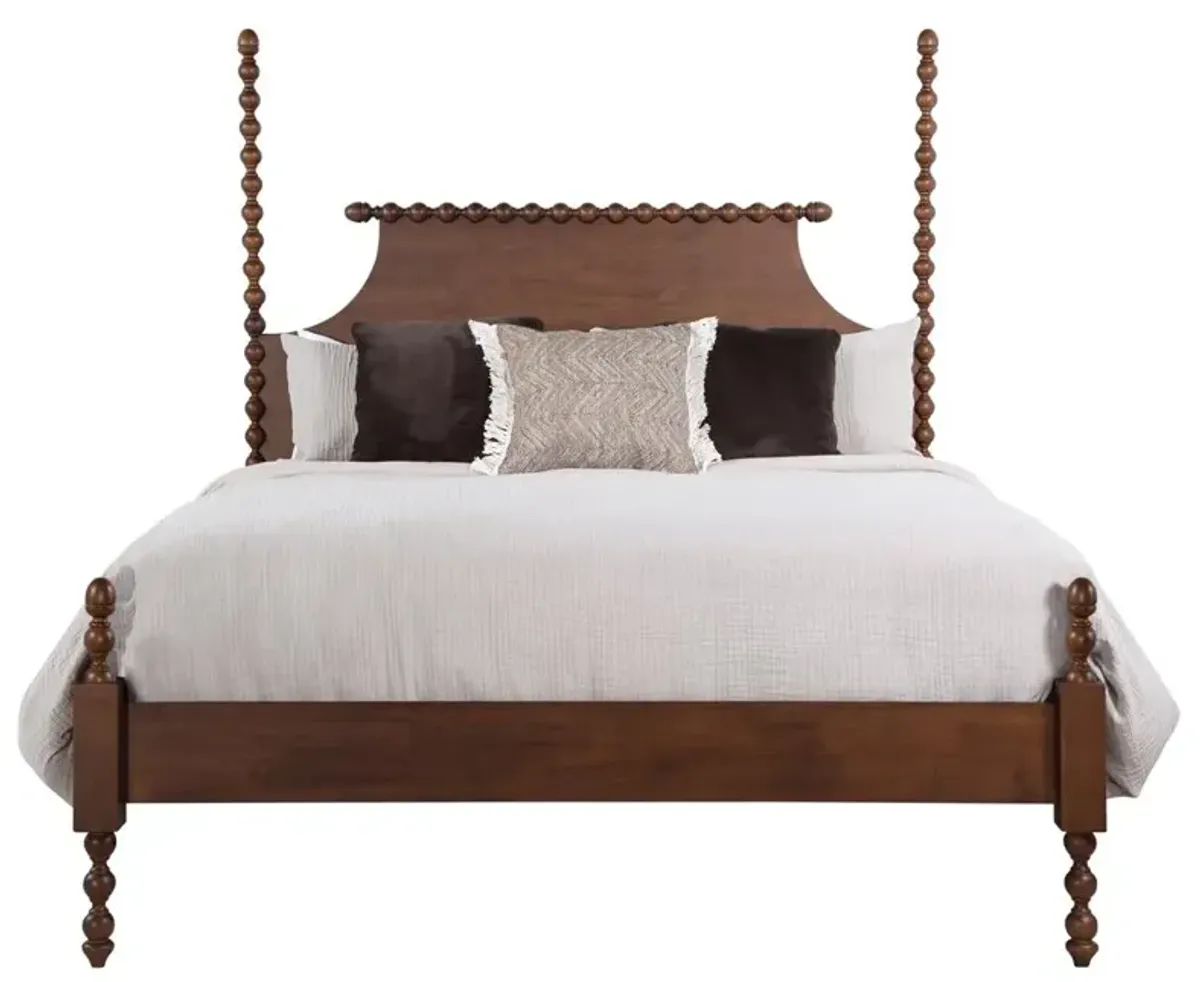 Elio Updated Traditional Brown Wood Spindle Poster Bed - Queen