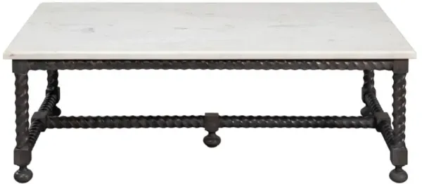 Stella Updated Traditional White Marble Brown Wood Rectangular Coffee Table