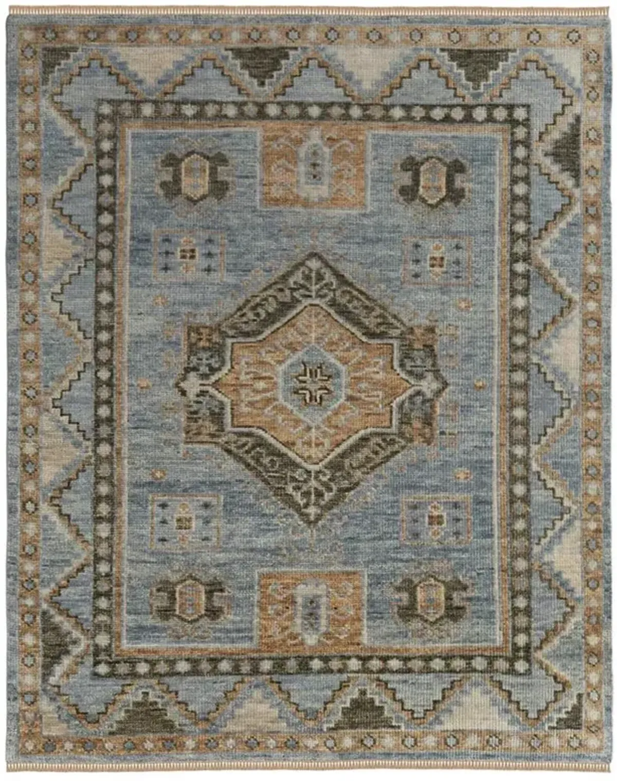 Avery Global Bazaar Blue Wool Medallion Patterned Hand Knotted Rug - Sample