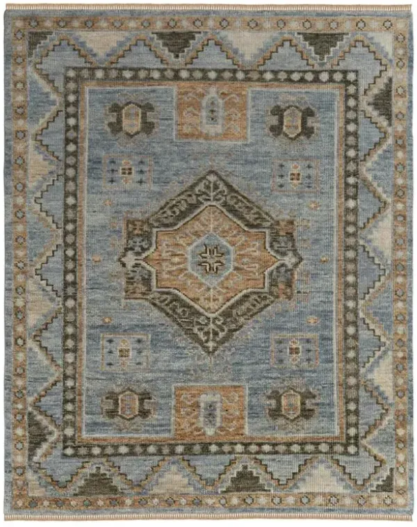 Avery Global Bazaar Blue Wool Medallion Patterned Hand Knotted Rug - Sample