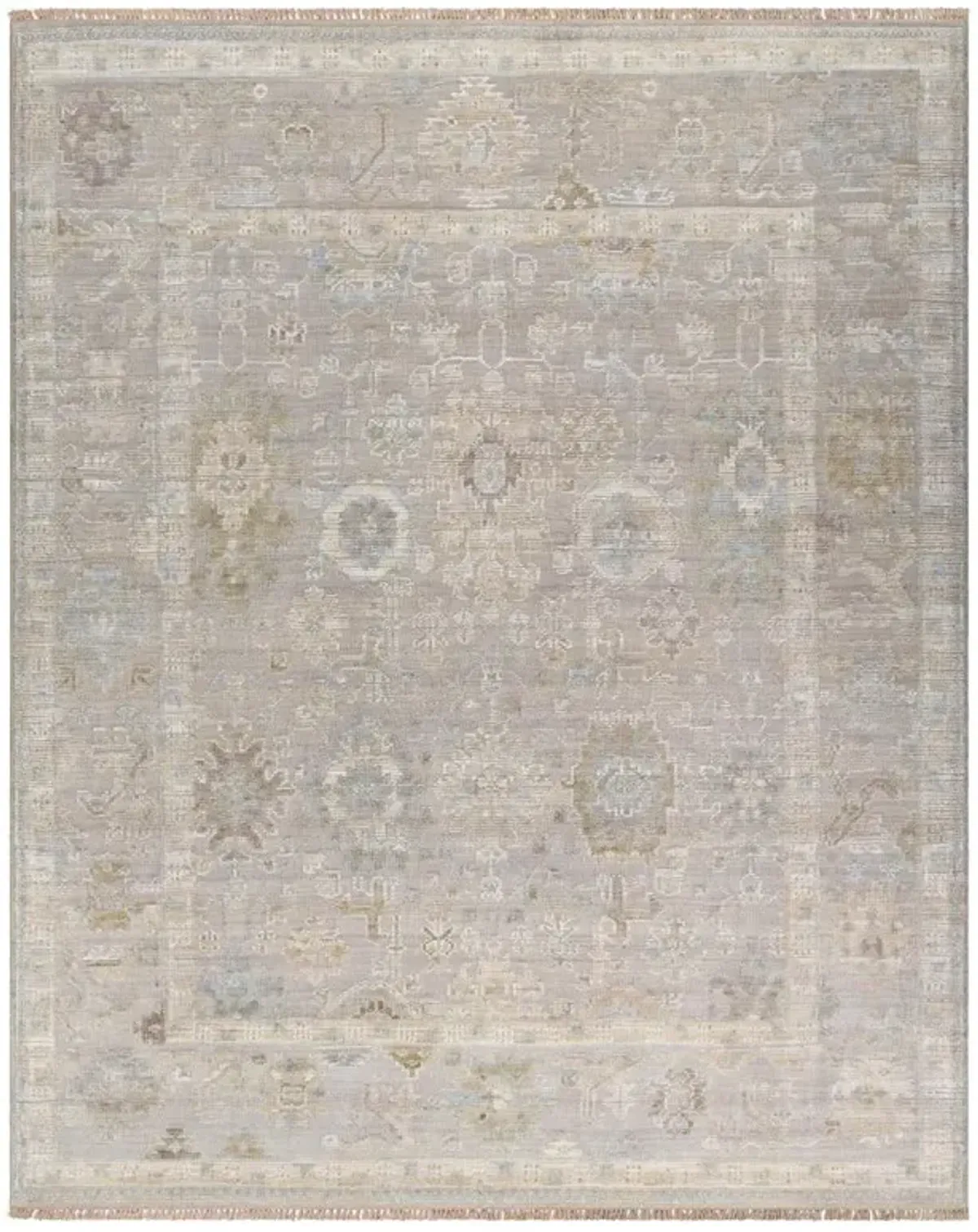 Saraya Updated Traditional Grey Wool Oushak Patterned Hand Knotted Rug - 2'x3'