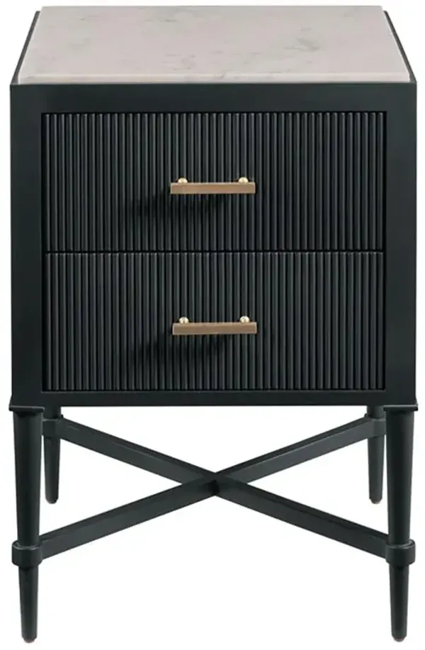 Ridgemoor French Carrara Marble Coal Wood Nightstand
