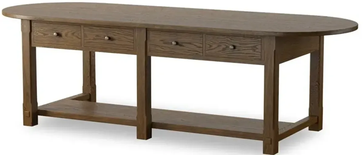 Elise Spiced Oak Oval Kitchen Island - 120"W
