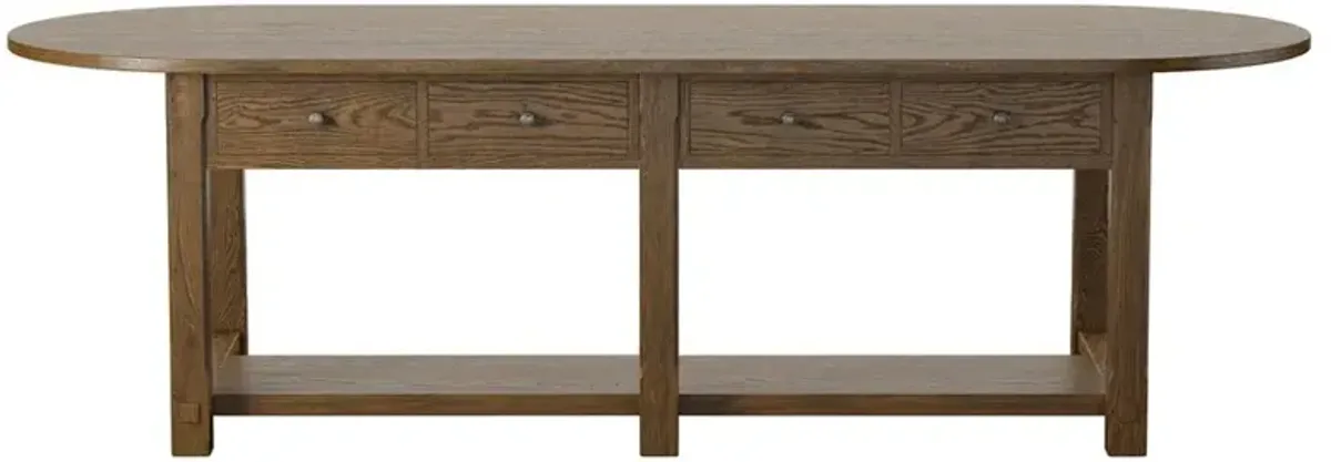 Elise Spiced Oak Oval Kitchen Island - 120"W