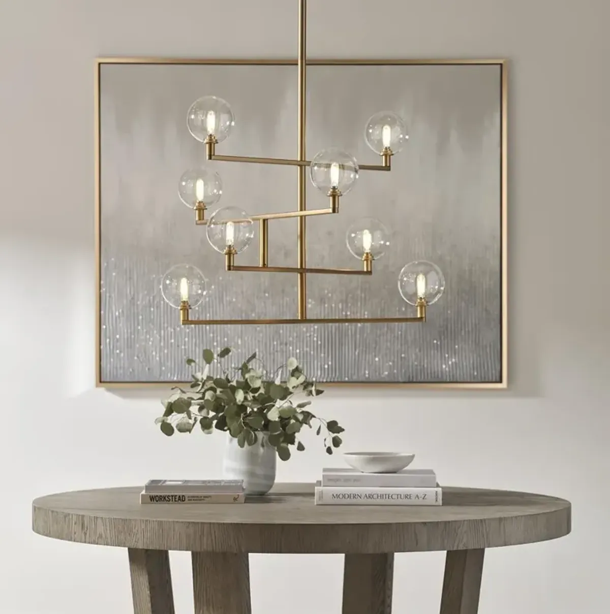 Visual Comfort Modern Gambit Industrial Aged Brass Steel Chandelier