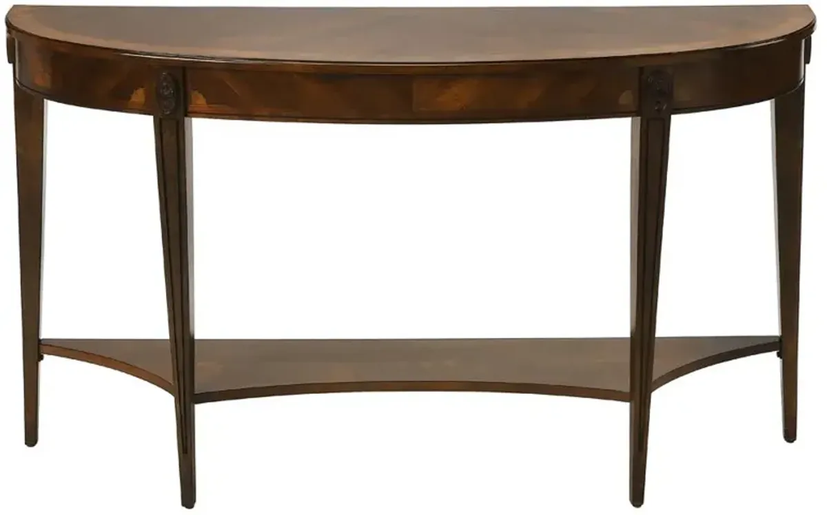 Estrella French Country Nutmeg Brown Wood Demilune Console Table