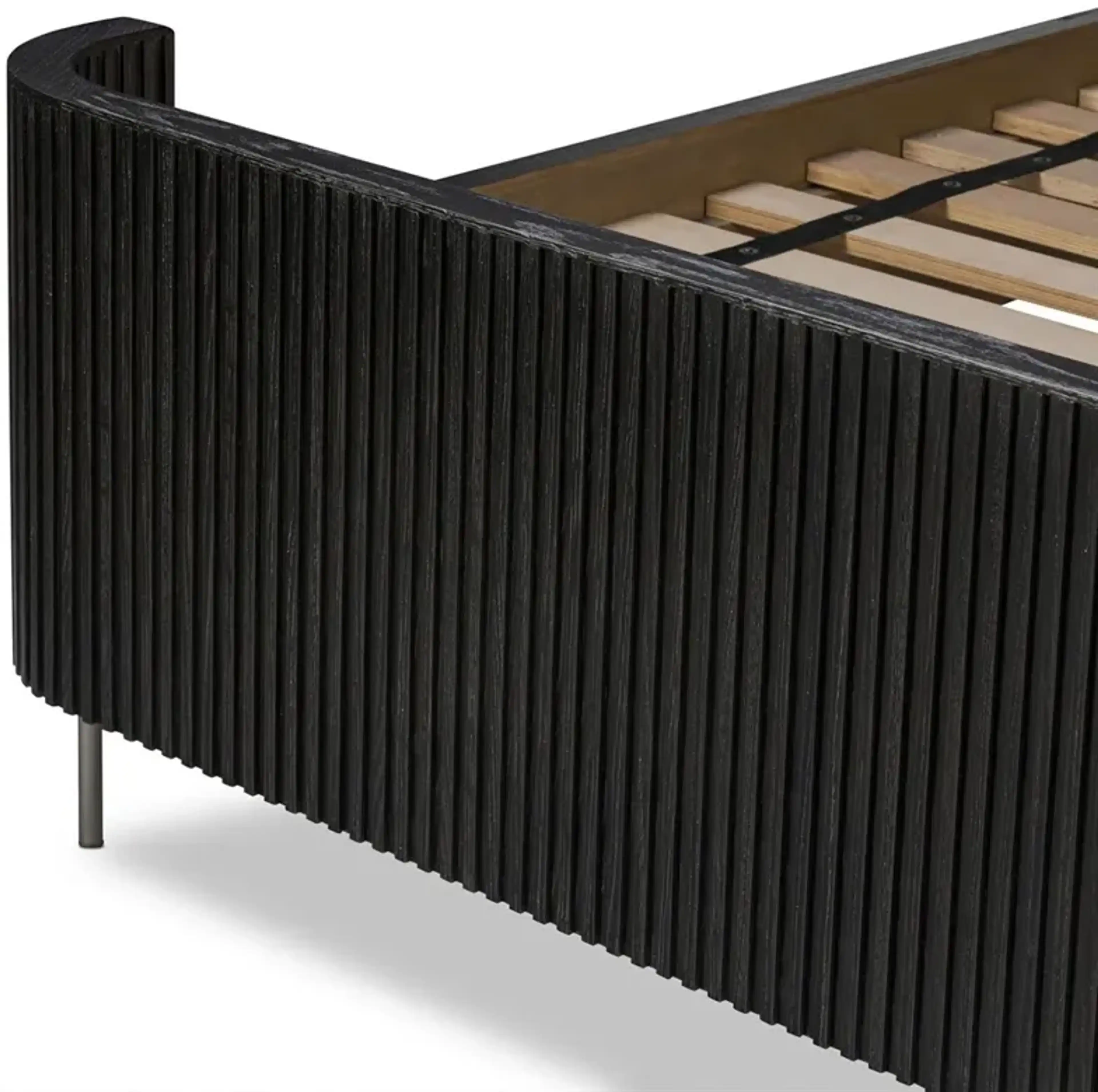 Florence Mid Century Black Oak Reeded Bed Queen Kathy Kuo Home ...