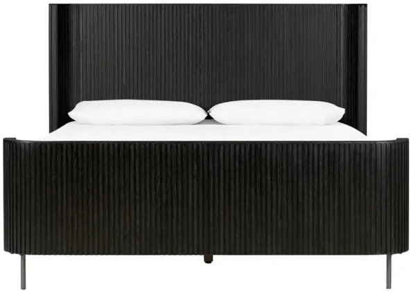 Florence Mid Century Black Oak Reeded Bed - Queen