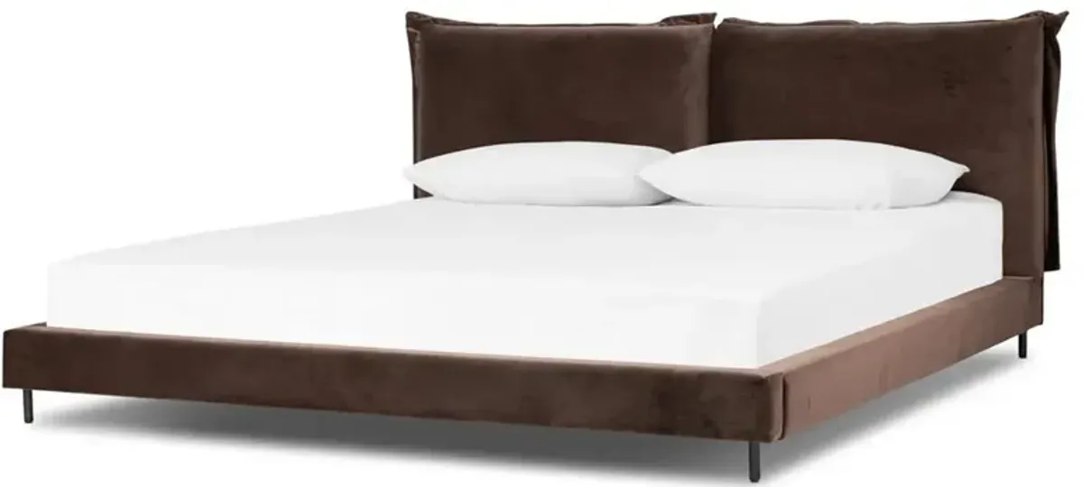 Marly Industrial Loft Dark Brown Velvet Bed - Queen